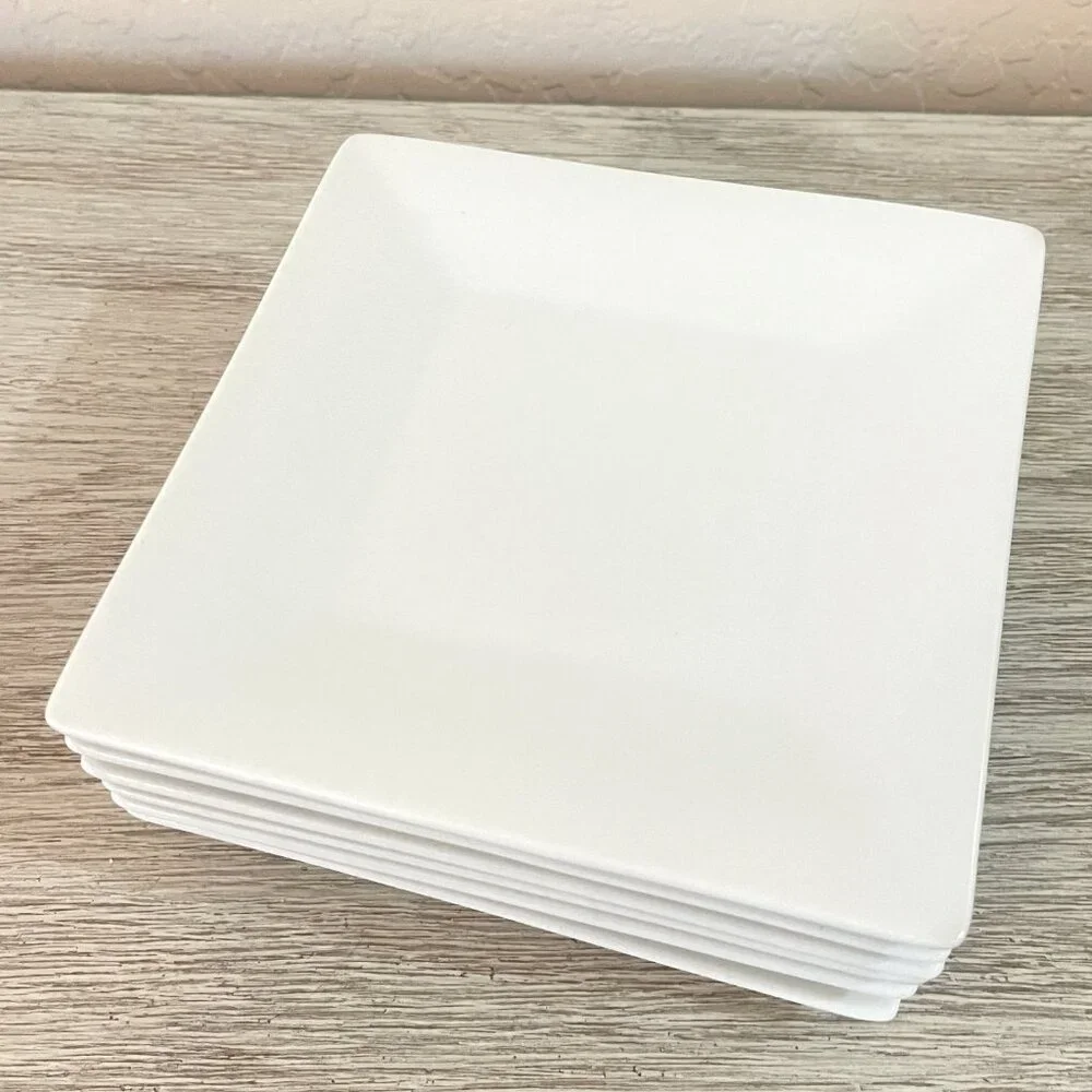 Crate & Barrel Set of 6 Appetizer Plates White Square Porcelain Ceramic Snacks